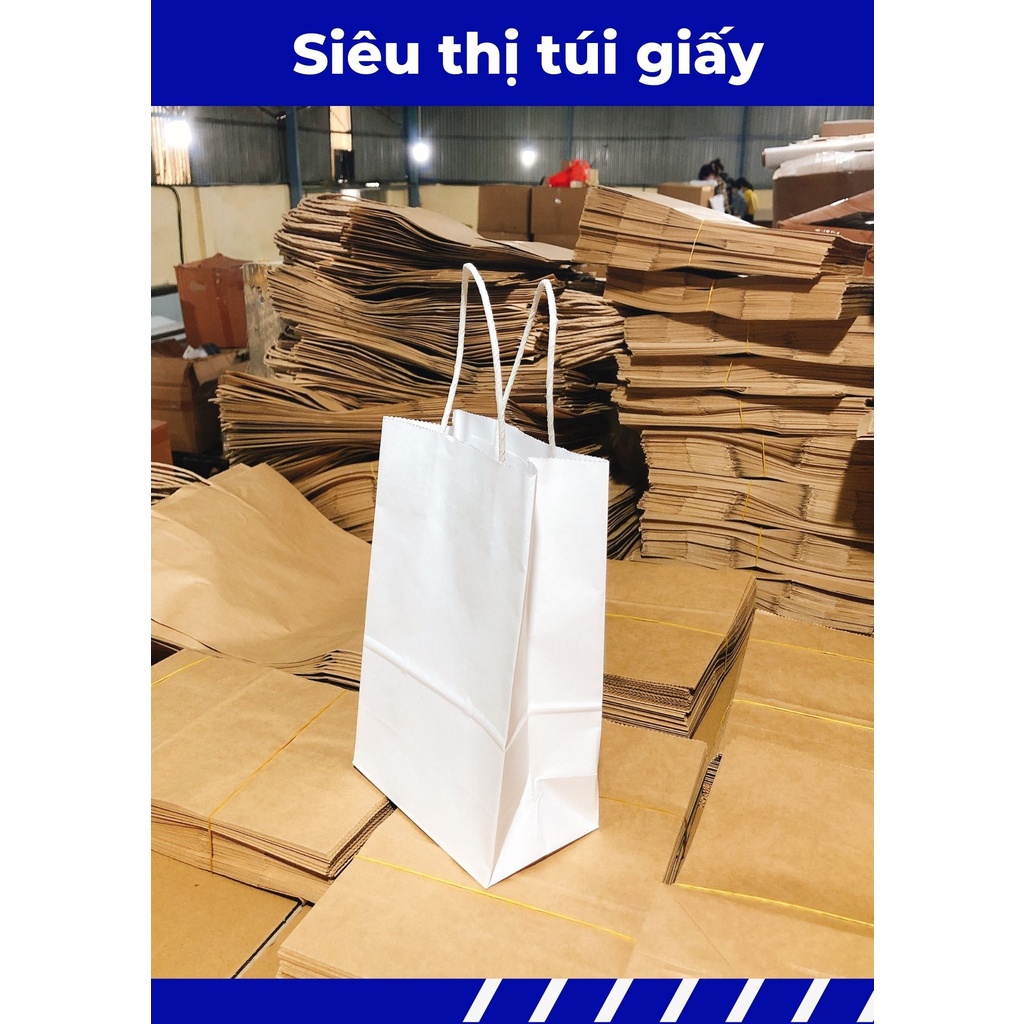 COMBO 100 CHIẾC TÚI GIẤY KRAFT XI MĂNG S12: 13.5x8x22 cm CÓ QUAI ( ẢNH THẬT SHOP TỰ CHỤP)