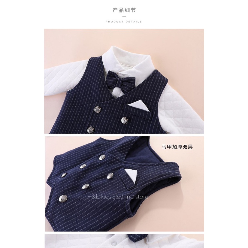 Bộ Công Tử Cho Bé Trai 3 Chi Tiết Vải Dạ Tuyết Kèm Áo Sơ Mi Size 9/20kg T02