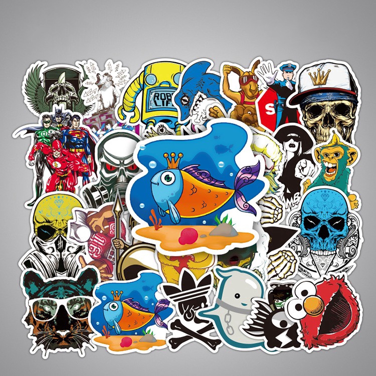 50 nhãn dán graffiti hoạt hình cổ điển trang trí xe máy/ ô tô/vali/laptop/ván trượt