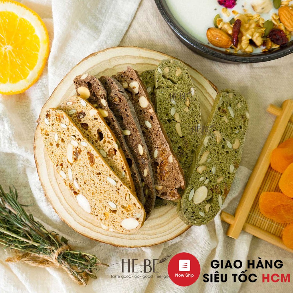 BISCOTTI Nguyên Cám 3 VỊ by HeBe - Bánh Ngũ Cốc Nướng Ăn Kiêng Không Đường