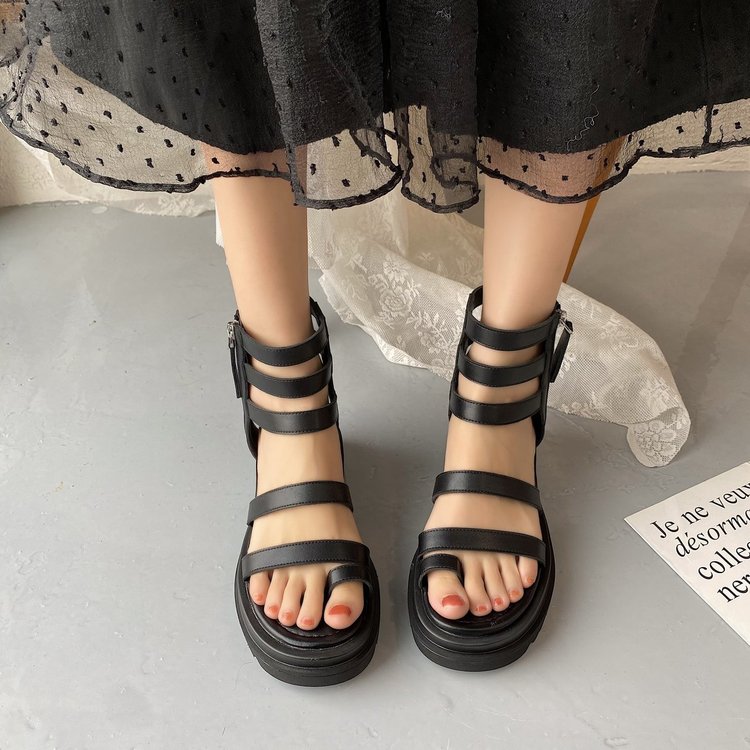 Xăng đan Đế Dày Hở Ngón Phối Khóa Kéo Đôi Sành Điệu Cho Nữ