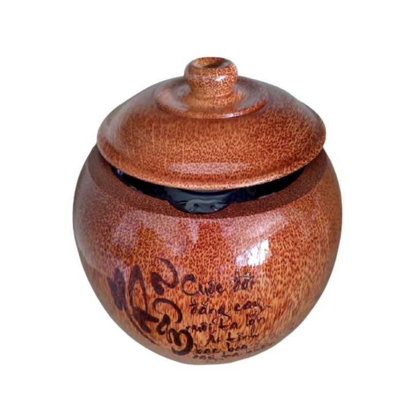 Bộ Bình Trà Gỗ Dừa Không Chân Gọn Đẹp Hoa Văn "Chữ Nhẫn"; "Chữ Hiếu" - Bình Trà 700 - 1200ml