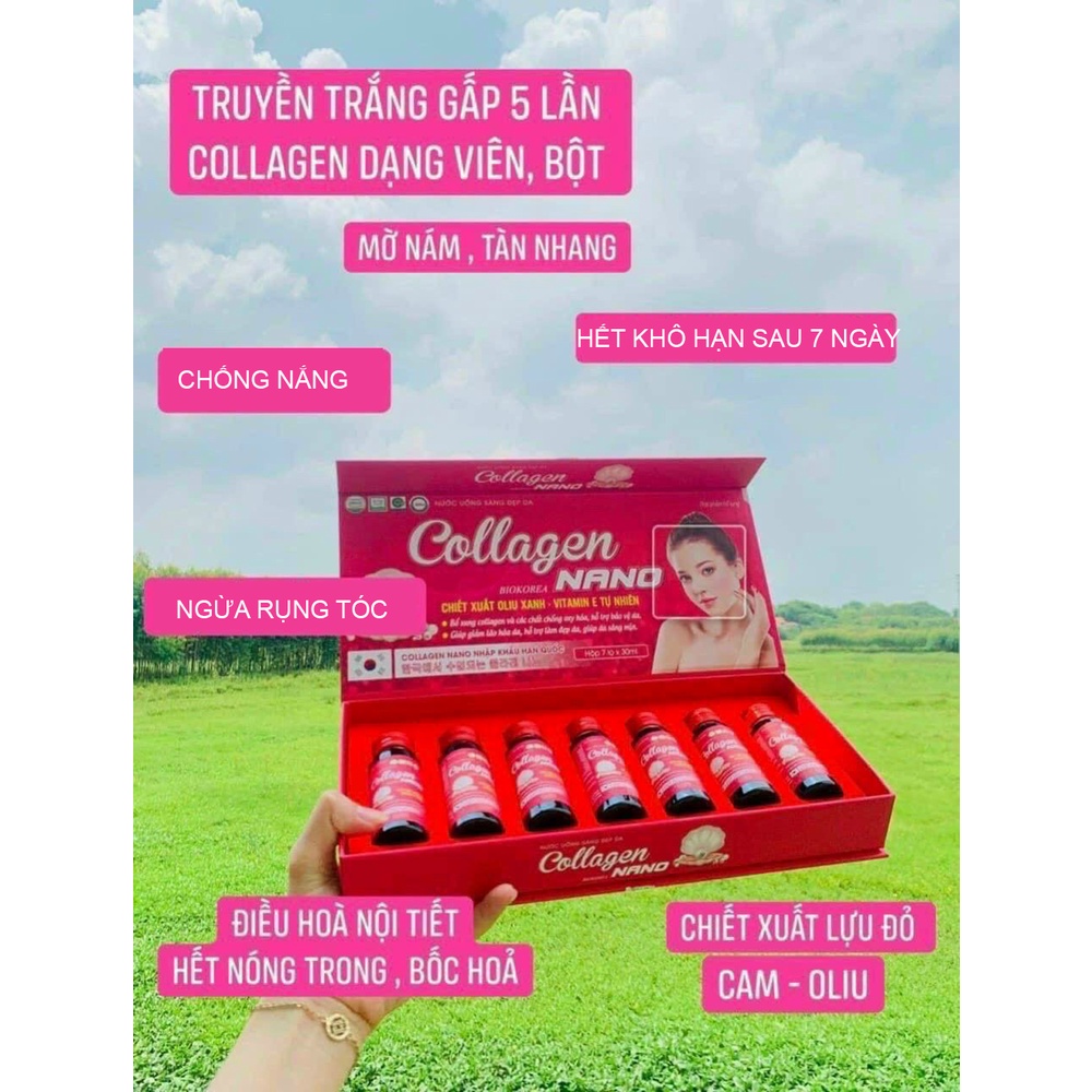 COLLAGEN NANO_Collagen nước uống Hàn Quốc Hộp lớn 7 chai làm trắng da trẻ hoá làn da xoá mờ nám đều màu da