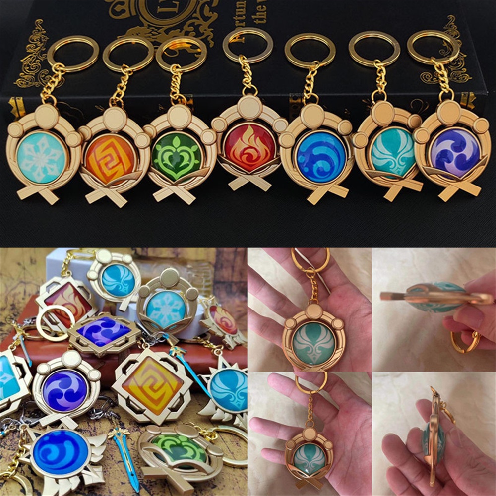 Trò chơi genshin impact vision lnazuma ganyu keqing wendi xiao car keychain luminous 7 element weapons eye of original god toy keyring