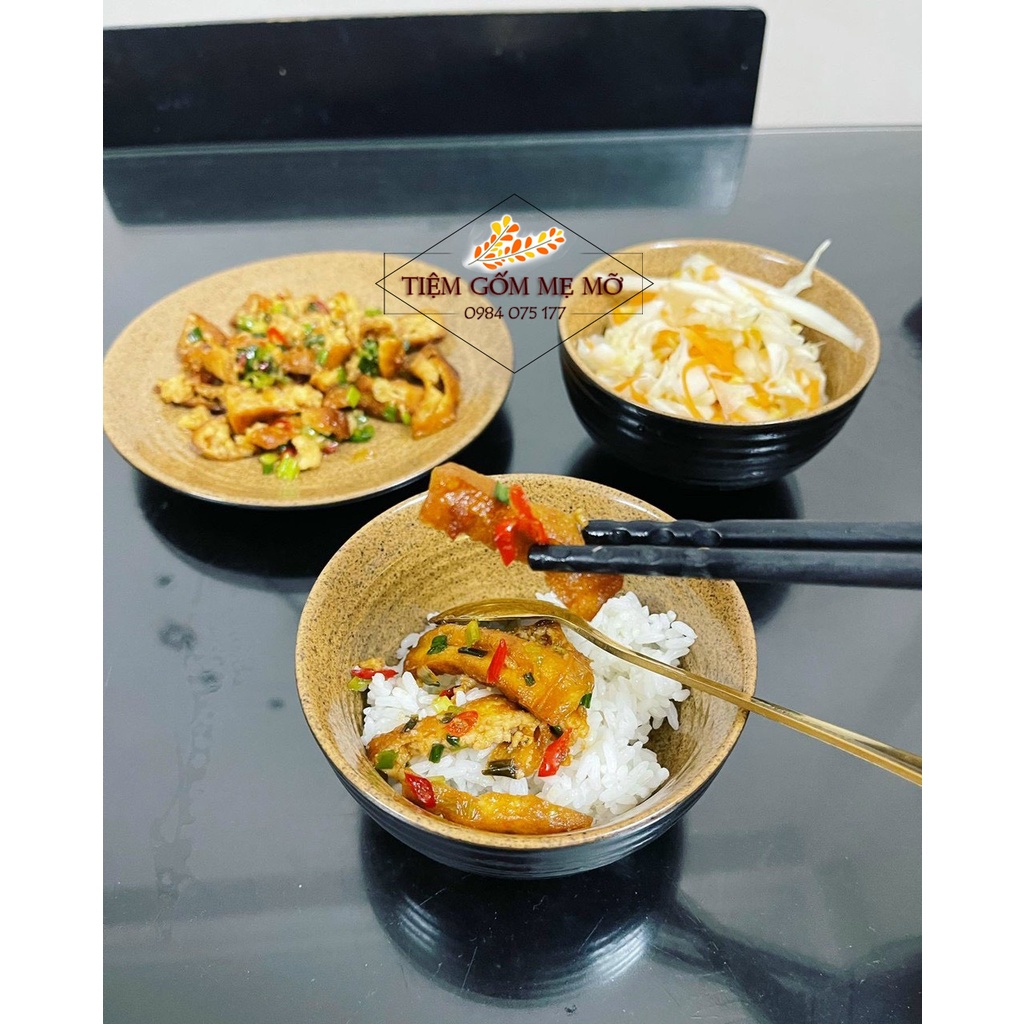 Tô chén Bát cơm men gốm giả vuốt gốm sứ Bát Tràng phong cách Nhật Bản