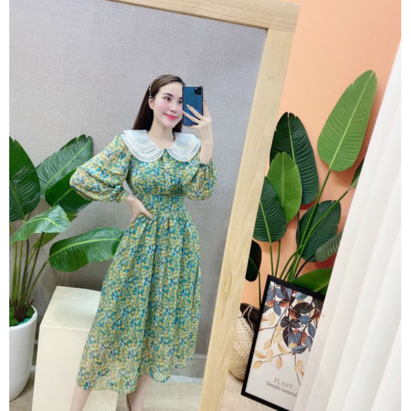 Váy hoa tằm cổ sen tiểu thư