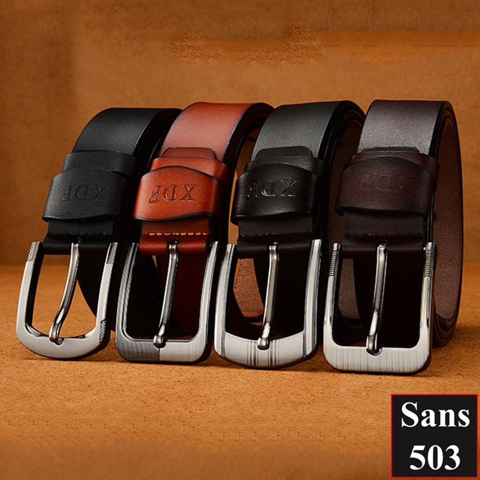 Thắt lưng nam khóa kim gài Sans503 đơn giản classic dây nịt da mềm cổ điển vuông cao cấp đẹp thời trang công sở đen nâu