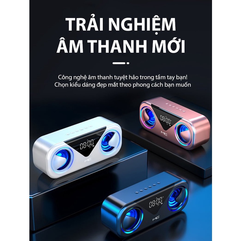 Loa Sạc Bluetooth Không Dây MC H9, Loa Kép, Báo Thức, Hiển Thị Nhiệt Độ, Đèn LED