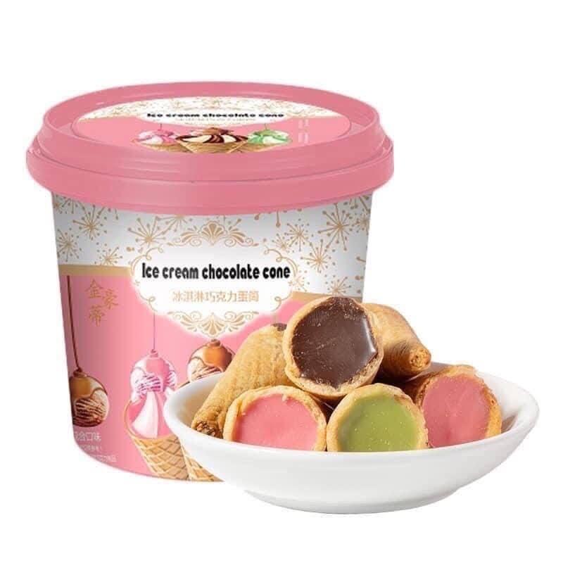 [ Hàng đẹp - Giá mềm] Bánh ốc quế kem (hộp hồng) mix vị (hộp 158g) Siêu xinh