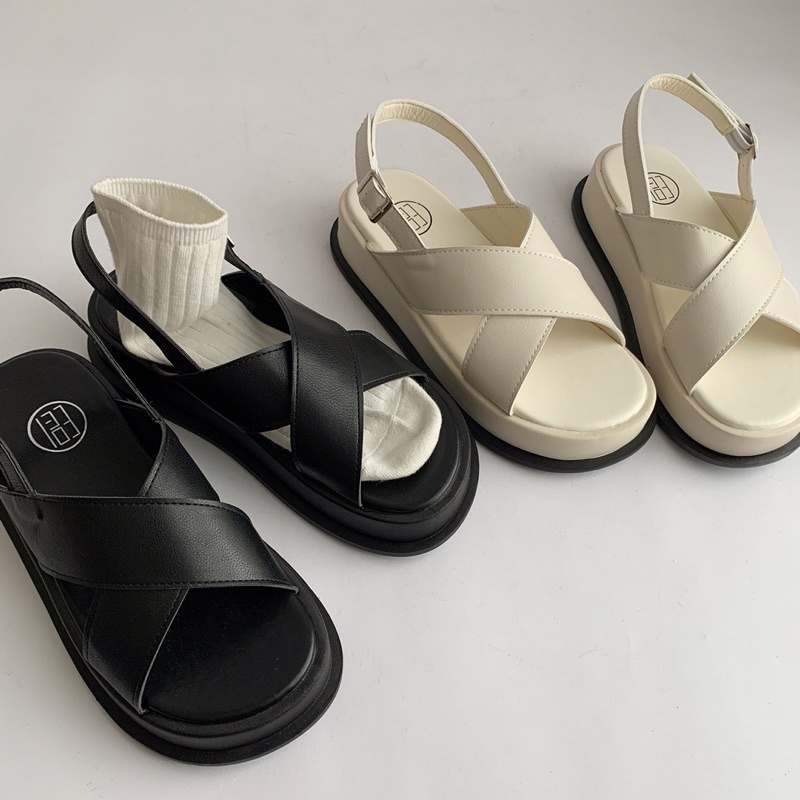Dép Sandal Nữ Ulzzang LOẠI 1 - Giày Sandal Nữ Đi Học Quai Đan Chéo Chất Liệu Da PU Đế Cao