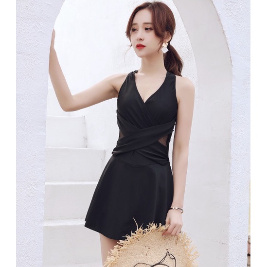 Bộ đồ bơi nữ liền dáng váy thun lạnh đẹp đệm dày tôn eo tôn dáng