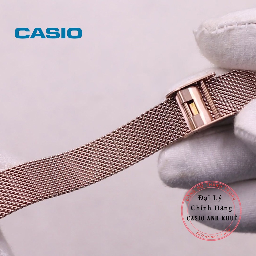 Đồng Hồ Casio Nữ Sheen SHE-4059PGM-2A dây lưới mặt màu xanh đính đá pha lê cao cấp