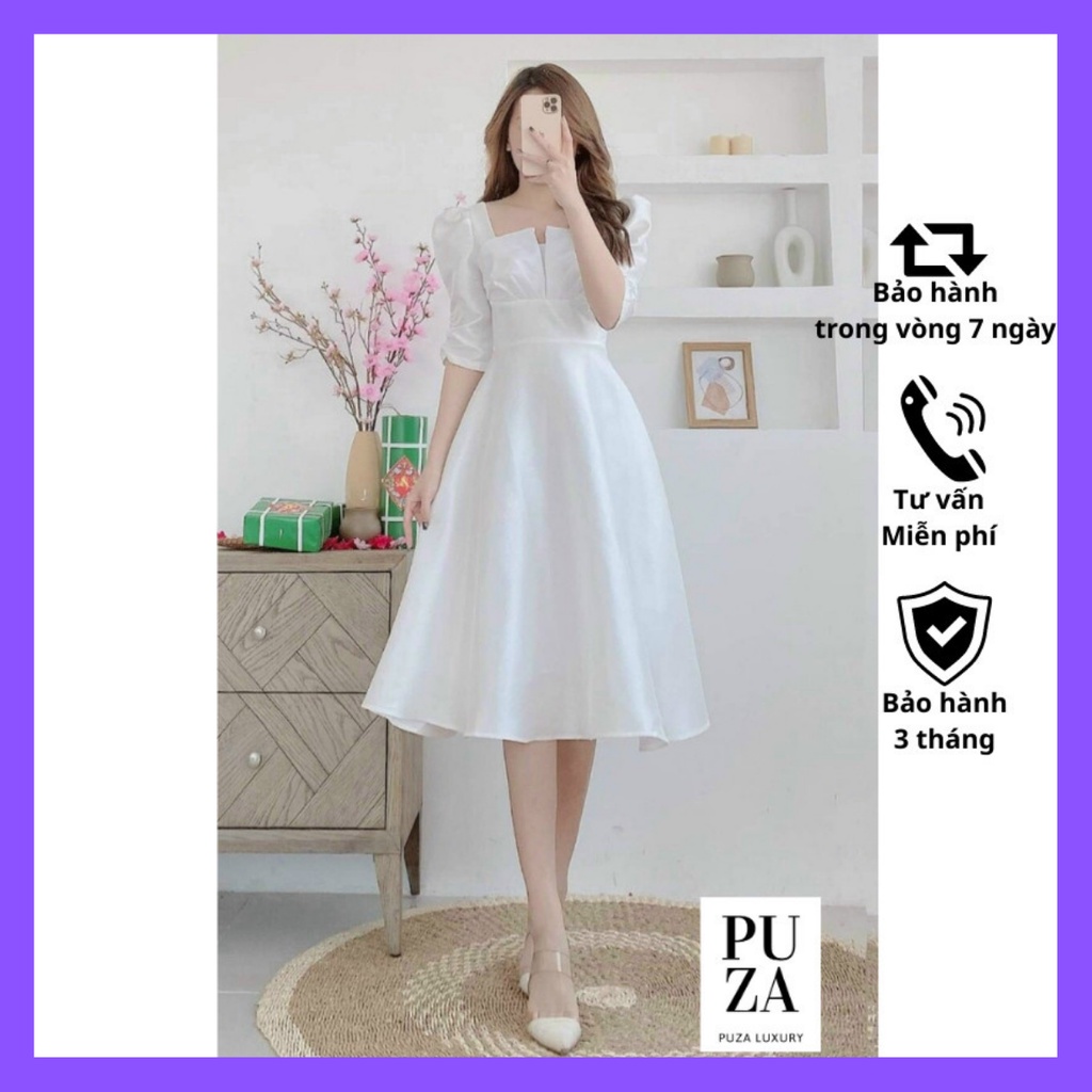 Váy Tapta Thiết Kế dáng xòe, váy tapta tai voi, tay rút xinh xắn - THOITRANGPUZA