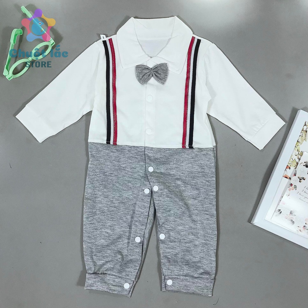 Bộ Đồ Body Bé Trai Diện Tết Chuột Lắc Store Kiểu Công Tử Thun Cotton 3kg Đến 12kg Màu Xám