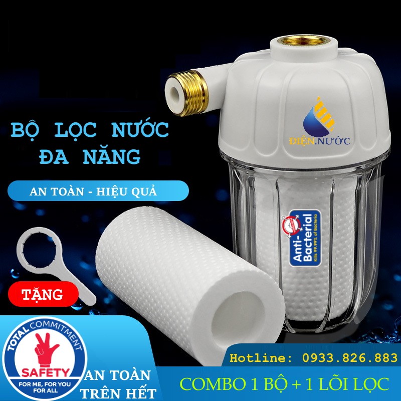 COMBO BỘ LỌC NƯỚC SINH HOẠT VÀ 1 LÕI LỌC GER001. Loại bỏ cặn bẩn, kim loại nặng, vi khuẩn, mùi khó chịu...ĐIỆN.NƯỚC