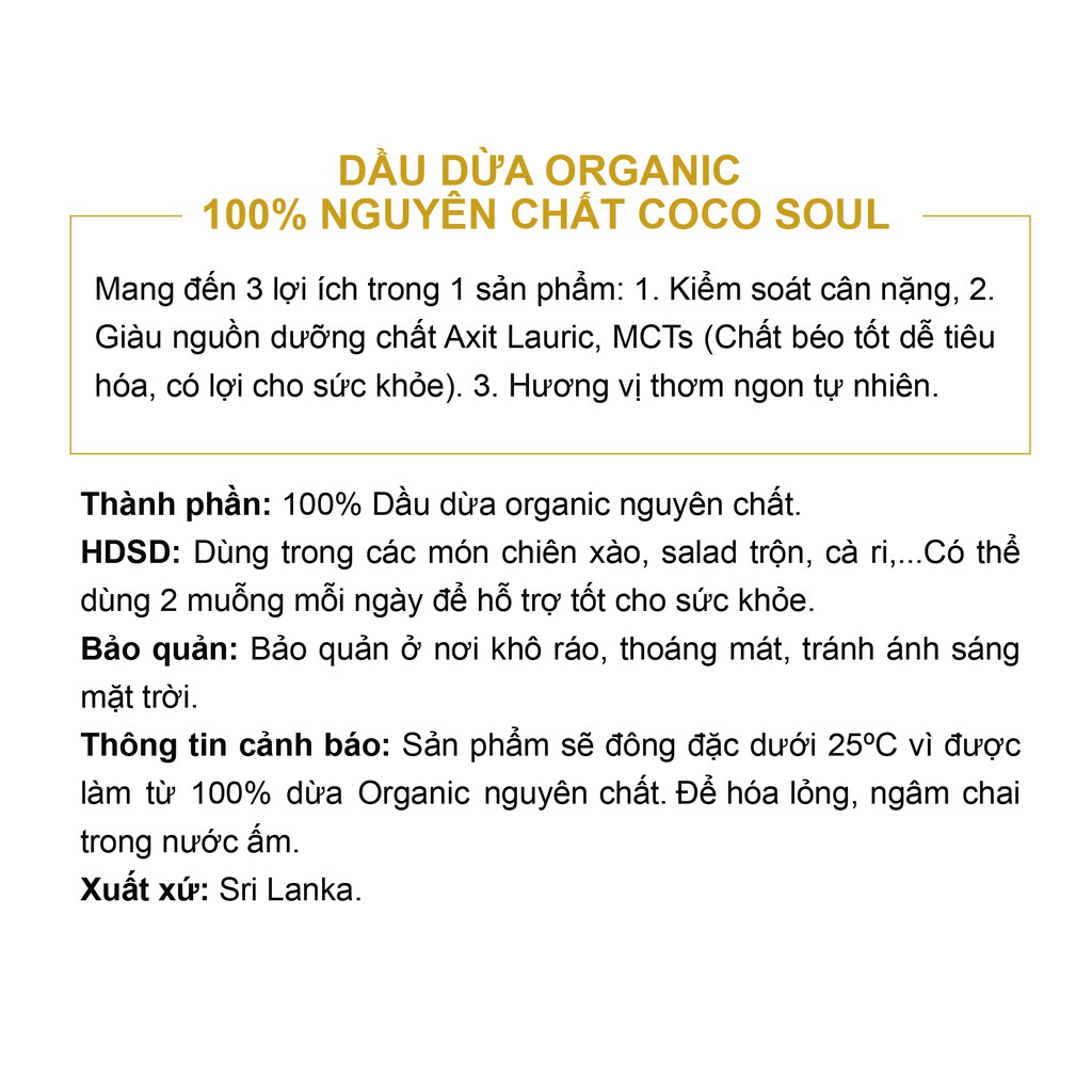 Dầu dừa Organic Thuận Phát 100% Nguyên Chất Coco Soul 200ml
