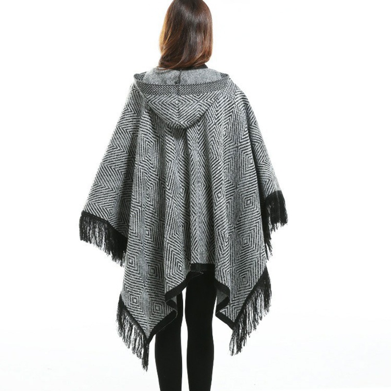 Khăn Choàng Dệt Kim Phối Tua Rua Viền Tua Rua Oversize Giữ Ấm Mùa Đông Phong Cách Vintage Cho Nữ