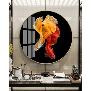 Tranh treo tường VTC nghệ thuật hiện đại đôi cá Betta tài lộc chất liệu bóng kính hoặc vải canvas ZTU_174280
