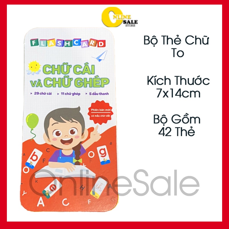 [42 Thẻ TO] Bộ thẻ học Flash Card chữ cái và chữ ghép thông minh 2 mặt cho bé kích thước 7x14cm