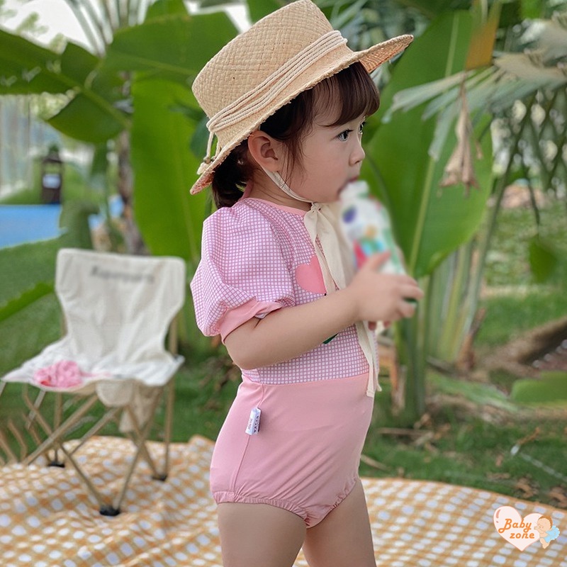 Bộ Đồ Bơi Một Mảnh Cổ Tròn Tay Phồng Dễ Thương Cho Bé Gái