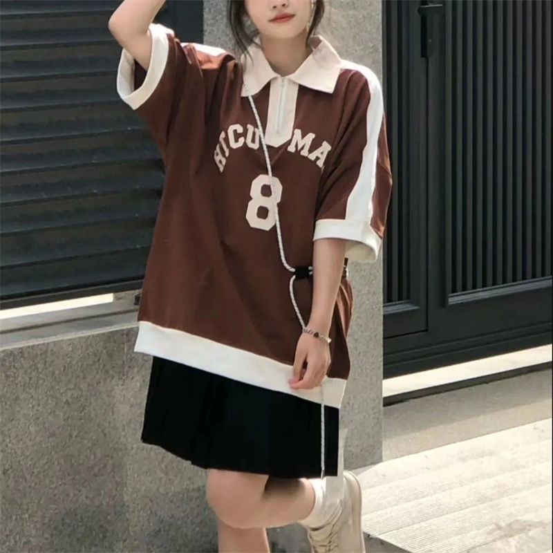 ♦Polo Mỹ♦Áo Thun Polo Tay Ngắn Có Khóa Kéo Dáng Rộng Thời Trang Mùa Hè Hàng Mới Dành Cho Bạn Nữ