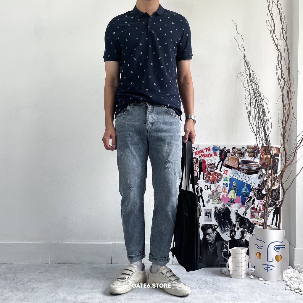 Áo polo nam BT mỏ neo, thun cổ bẻ cotton cá sấu in họa tiết công sở kiểu Hàn - GATE6 - #4775