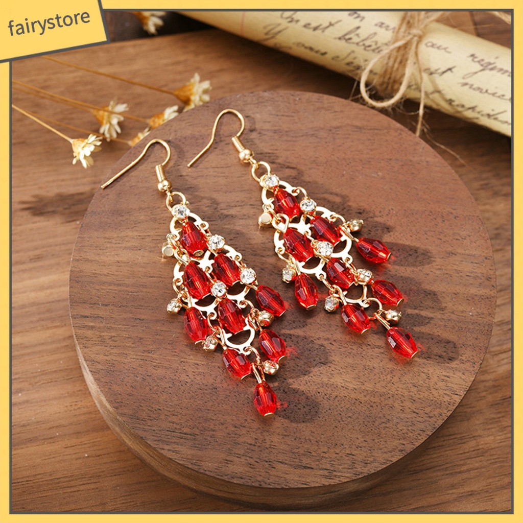 1 Đôi Bông Tai Nhiều Lớp Hình Thoi Đính Pha Lê Thời Trang