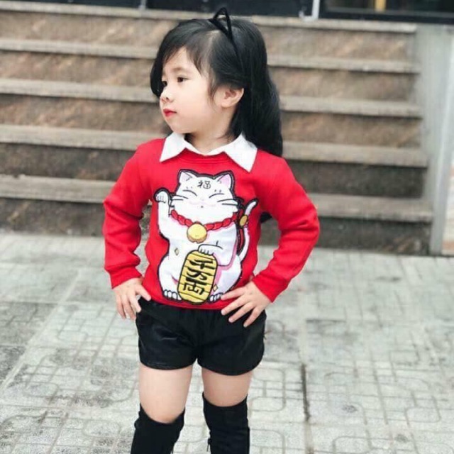 Set áo mèo+quần da cho bé