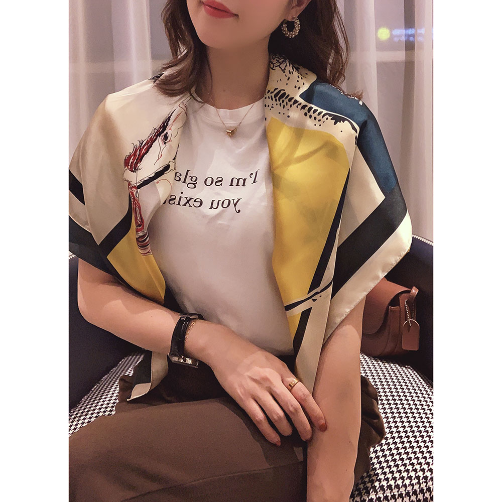 Khăn quàng cổ hình vuông in hình ngựa bằng lụa sang trọng thời trang mùa thu WJ1006-35 90*90CM cho nữ