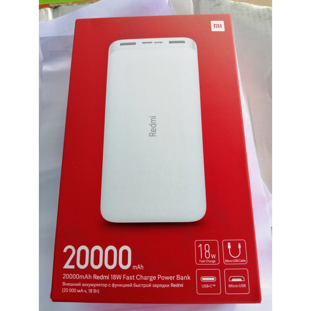 Pin Sạc Dự Phòng Xiaomi Redmi 20000mAh 2019 (Trắng) | Hàng Chính Hãng DGW | PB200LZM USB-C/TYPE C