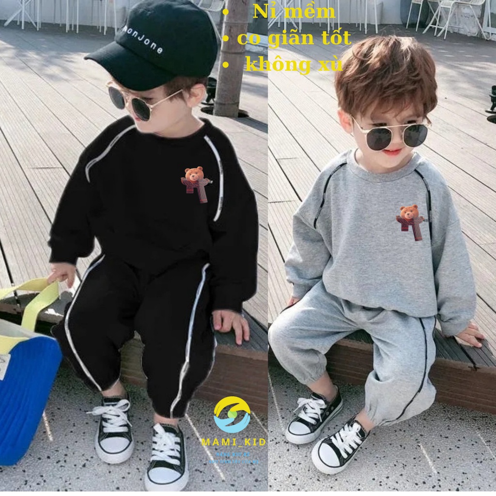 Đồ Bộ Cho Bé Thu Đông, Bộ Nỉ Cho bé phong cách thể thao sành điệu 10-40kg, chất nỉ 100% cotton mềm đẹp,