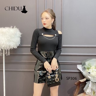 áo xích khoét ngực + chân váy d.a bóng