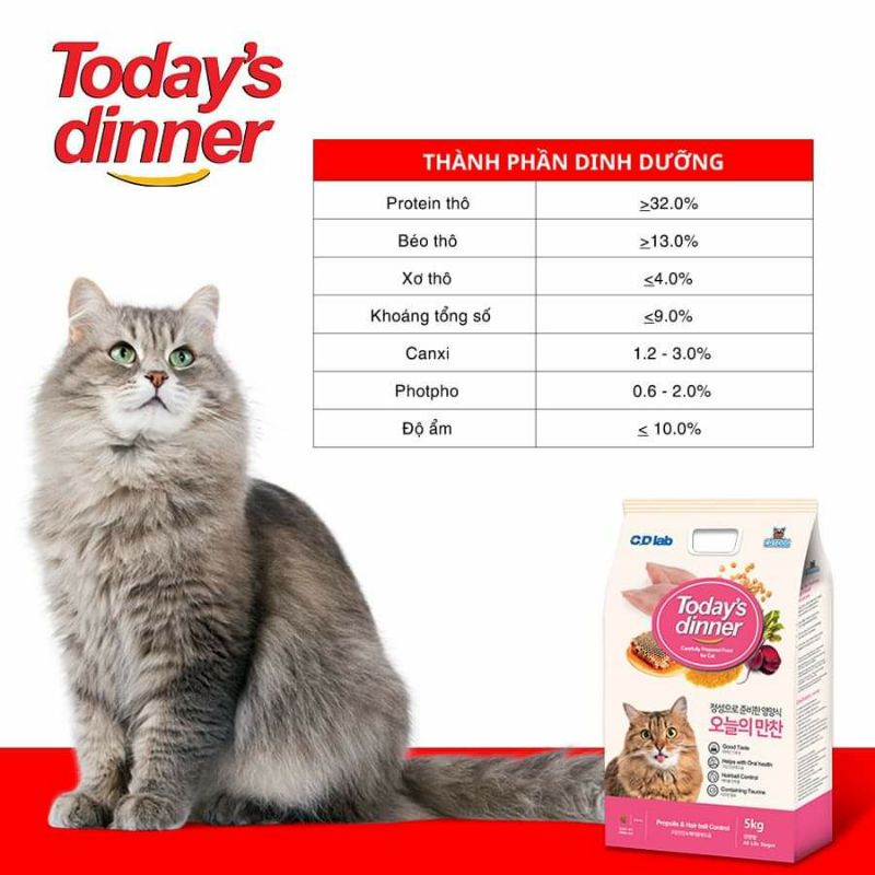 Thức ăn hạt cho mèo mọi lứa tuổi Today's Dinner - bao 5kg - Xuất xứ Hàn Quốc