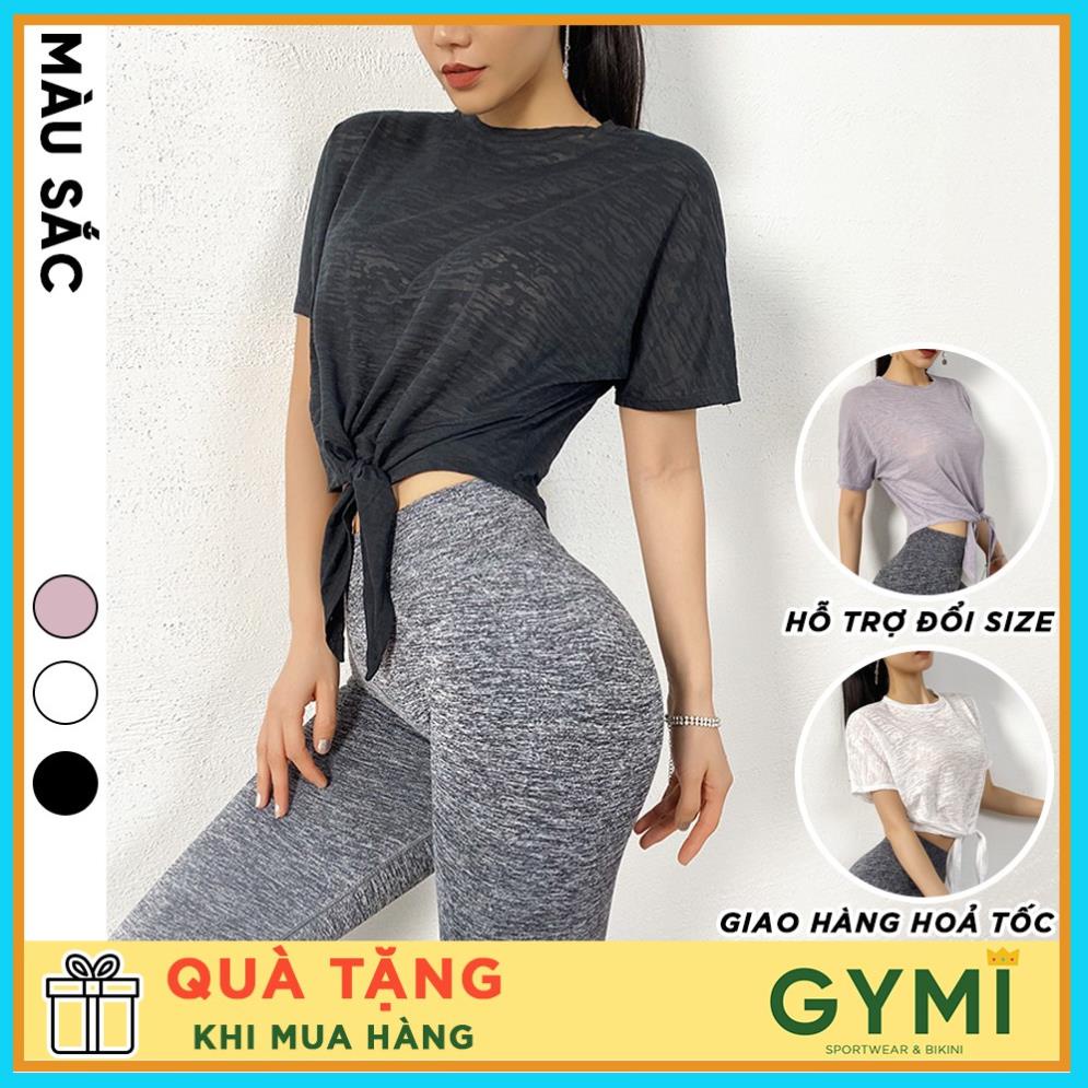 Áo tanktop tập gym yoga nữ GYMI AT03 dáng rộng ngắn tay chất lụa thoáng mền mịn thể thao rumba Đẹp