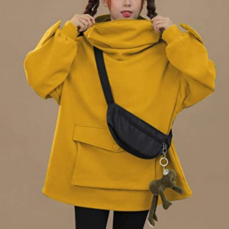 Áo Hoodie Tay Dài Dáng Rộng Có Khóa Kéo In Hình Chú Ếch Dễ Thương Phong Cách Harajuku Cho Nữ