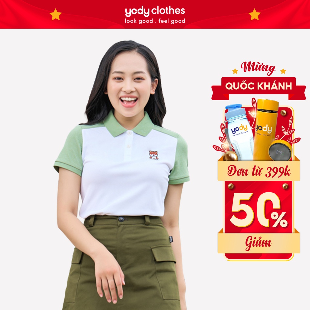 Áo thun polo nữ YODY thêu họa tiết vải cafe phù hợp công sở, đi chơi APN5370