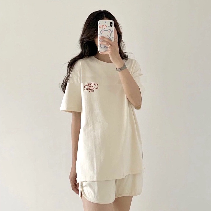 Set cộc tay Bacra chất thun tổ ong thêu chữ, 3 màu THAN | XÁM | BE TIÊU