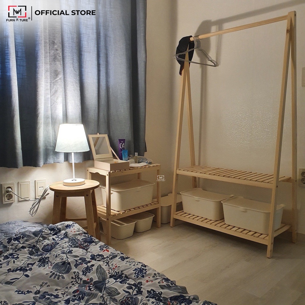 Giá treo quần áo 2 tầng chữ A màu gỗ thương hiệu MW FURNITURE - Size lớn 100x38x148 cm