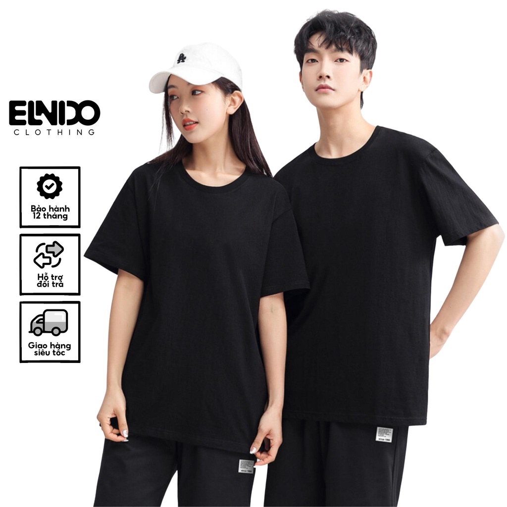 Áo Thun Nam Nữ Unisex ELNIDO Form Rộng Tay Lỡ Cổ Tròn Kiểu Dáng Basic Trắng Đen Local Brand EDT10