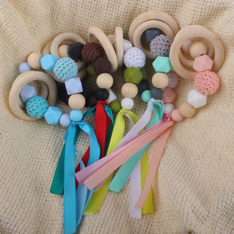 Vòng Tay Đồ Chơi Bằng Silicone Đính Hạt Không BPA Dành Cho Bé Mọc Răng