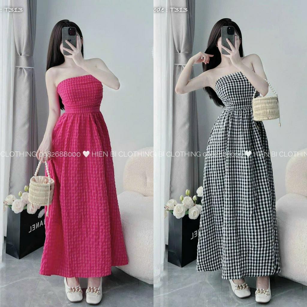 Đầm váy nữ cúp ngực trễ vai xinh xắn họa tiết karo chạy mocking thân sau ( có mút ) tiểu thư xinh xắn dự tiệc đi chơi