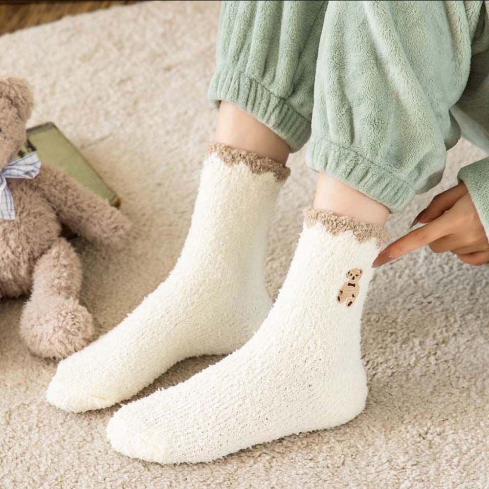 Tất lông cừu san hô mềm mại thoáng khí màu trơn dễ thương thiết kế cho nữ