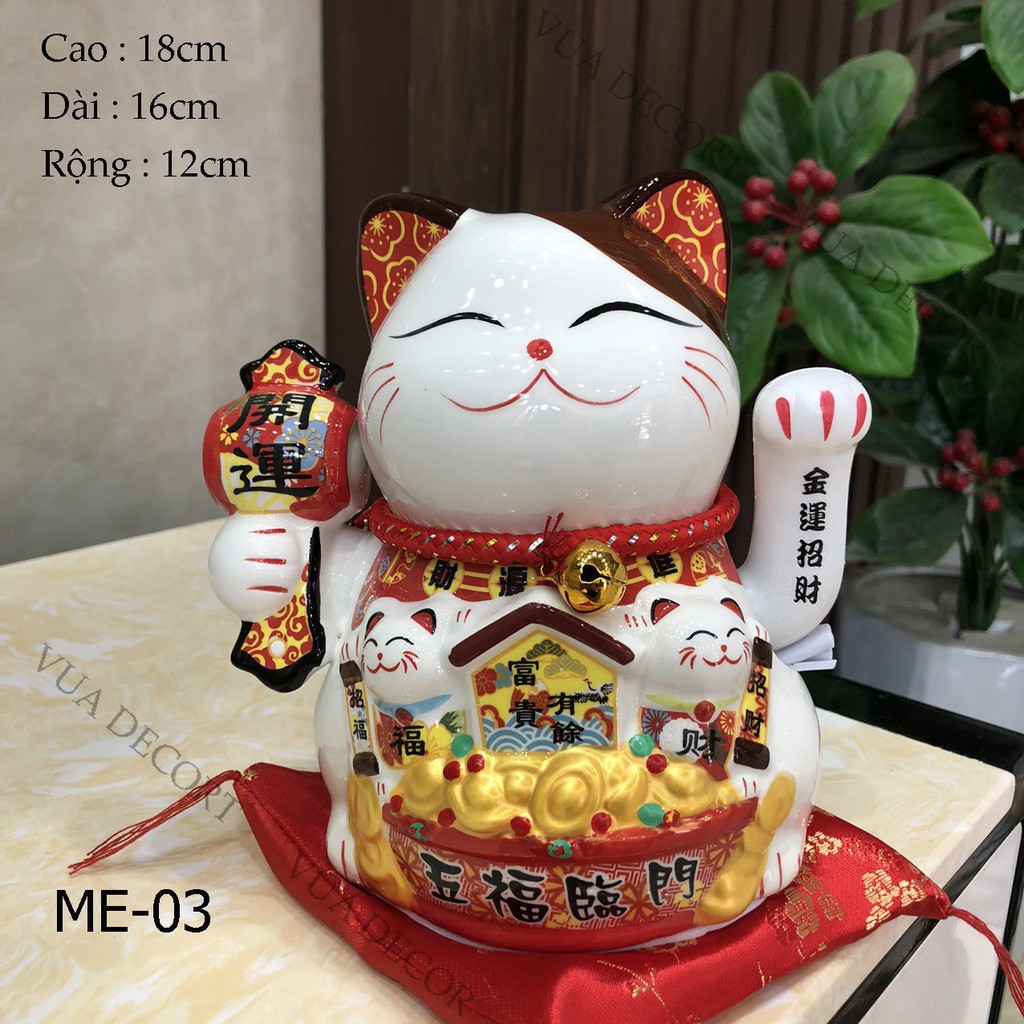 Mèo Thần Tài Vẫy Tay⚡️SIZE TO⚡️Mèo May Mắn Maneki Neko Decor Trang Trí