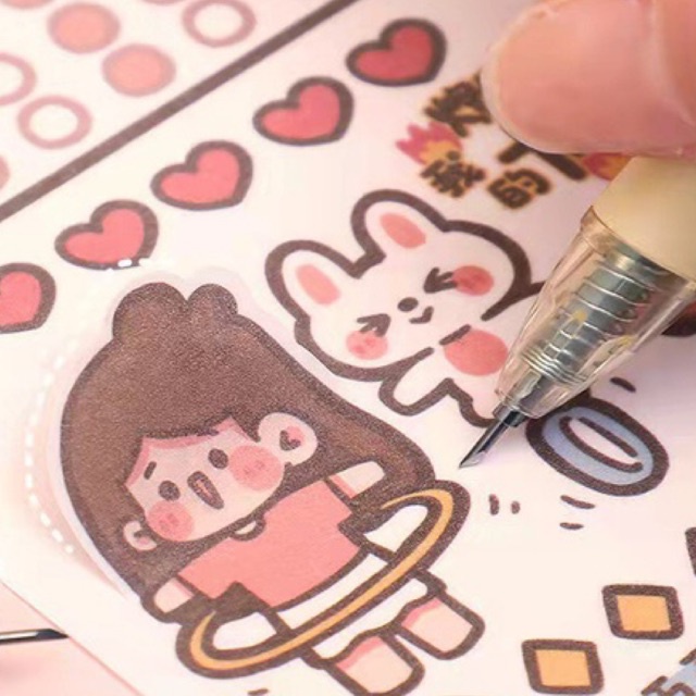 Dung cụ cắt/ chạm khắc sticker dạng bút bấm sáng tạo diy, rọc giấy dễ thương