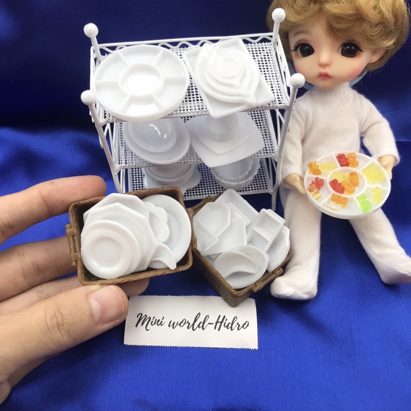 Sét tô chén dĩa bát khay mini dùng cho búp bê Barbie, BJD tỉ lệ 1/12, 1/8 tí hon. Dollhouse, Miniature