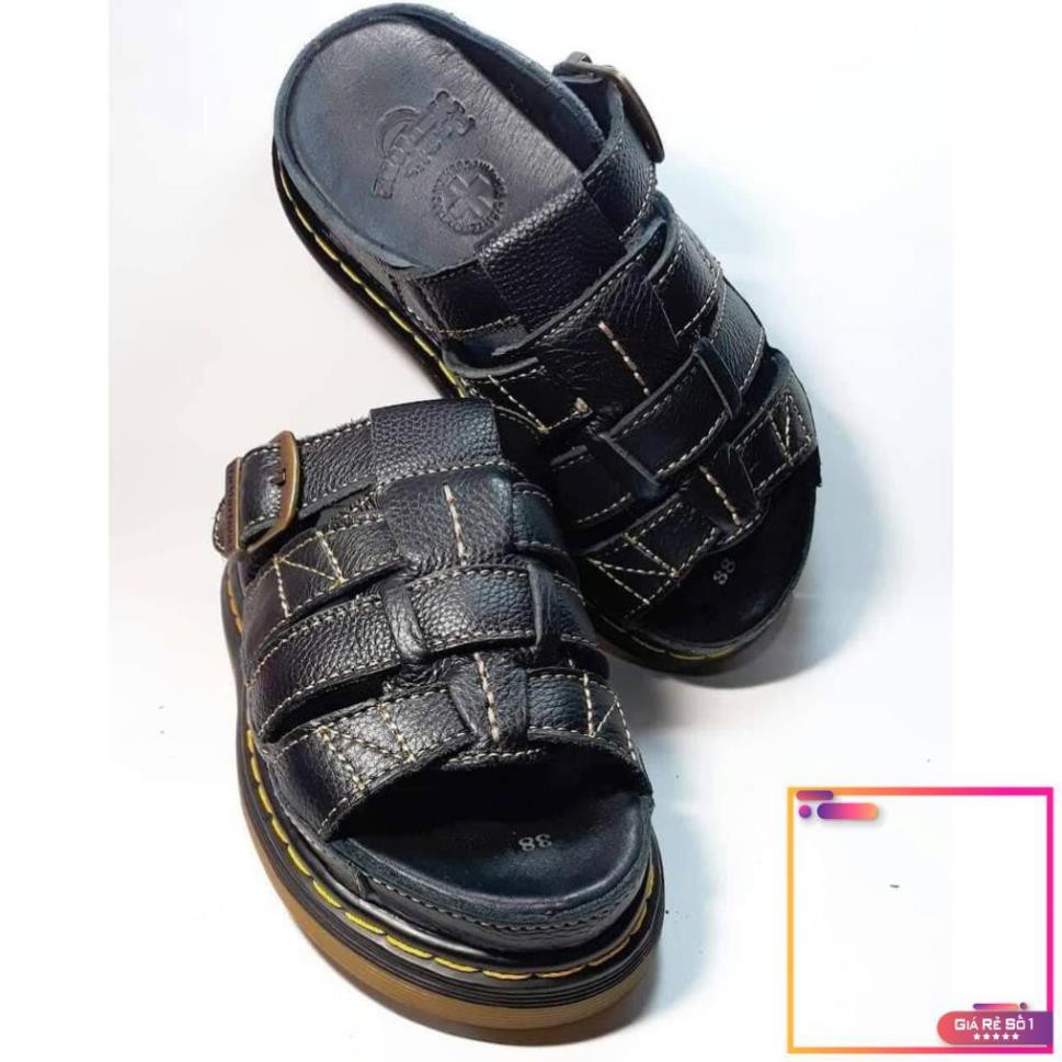 Dép Nam quai ngang Doctor Dr.Martens da bò cao cấp hàng VNSX - Đế Lót Da Bò - Mã D2 -v01