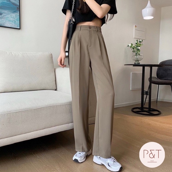 Quần Vải Suông Culottes Ống Rộng Lưng Cao Dáng Dài Nữ