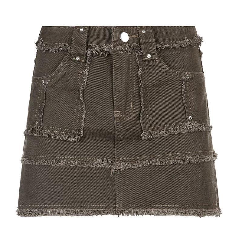 Jiashucheng Chân Váy Denim Phong Cách Retro Mùa Hè Cho Nữ