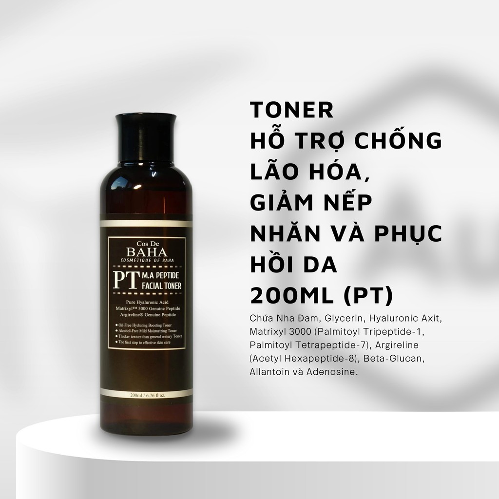 Cos De BAHA | Toner Chứa Peptides - Hỗ Trợ Chống Lão Hóa, Giảm Nếp Nhăn và Phục hồi Da 200ML (PT)