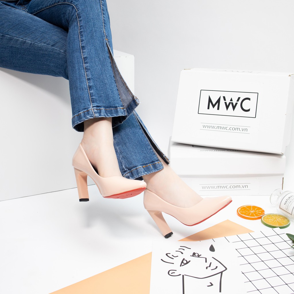 Giày Cao Gót MWC Đế Dẹt 9CM Bít Mũi Da Bóng Siêu Sang NUCG - 3850